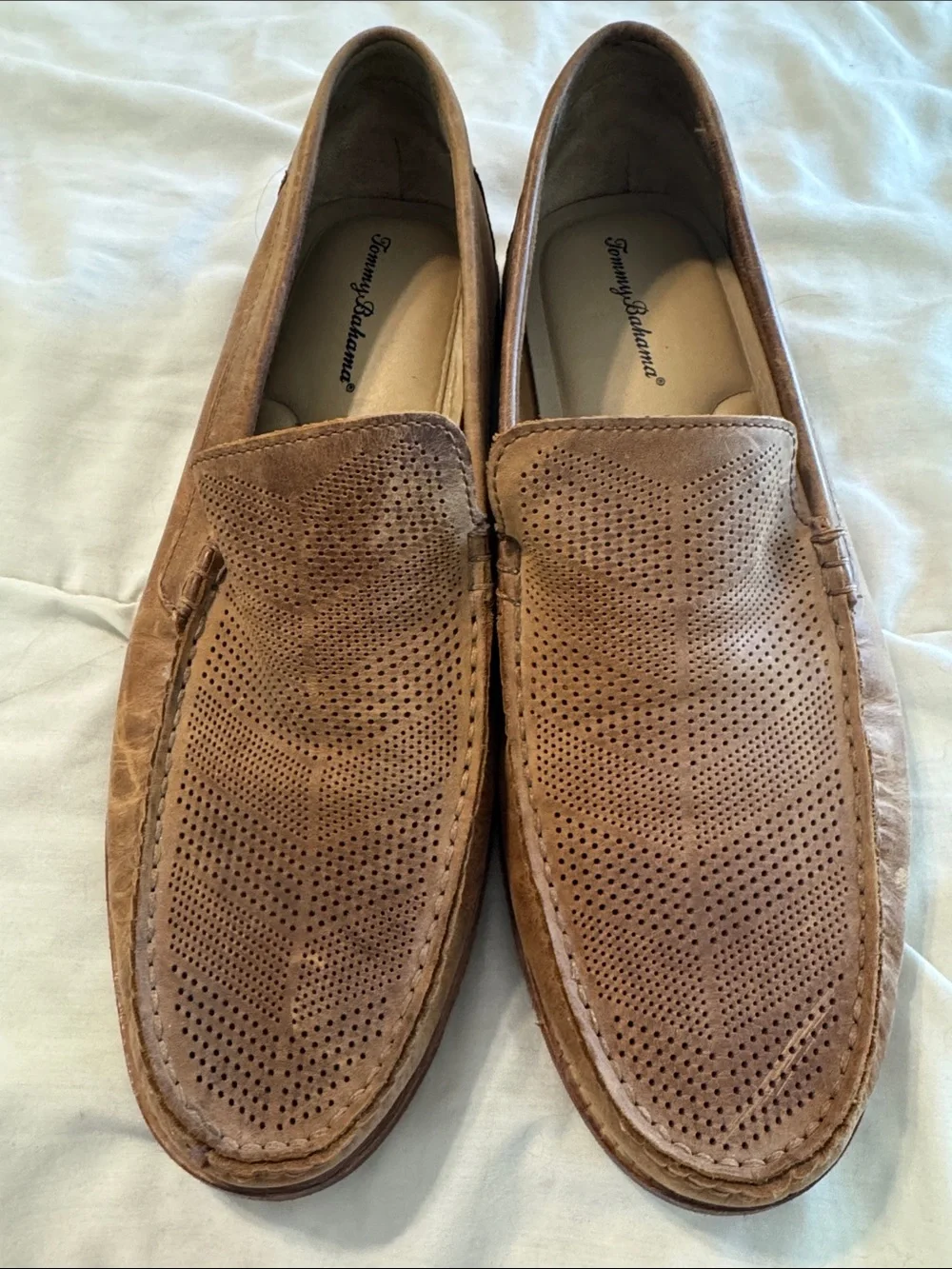 Tommy Bahama Brown Perforated Leather Slip-On Loafers